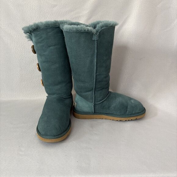 Womens UGG Boots Bailey Button Tall Triplet Teal Suede Boho Festival Rare Color6 - Picture 8 of 16
